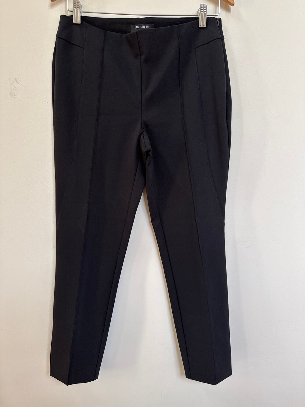 Lafayette 148 Women's Sz 8 Black Straight-Leg Pants Side Zip Trouser Office